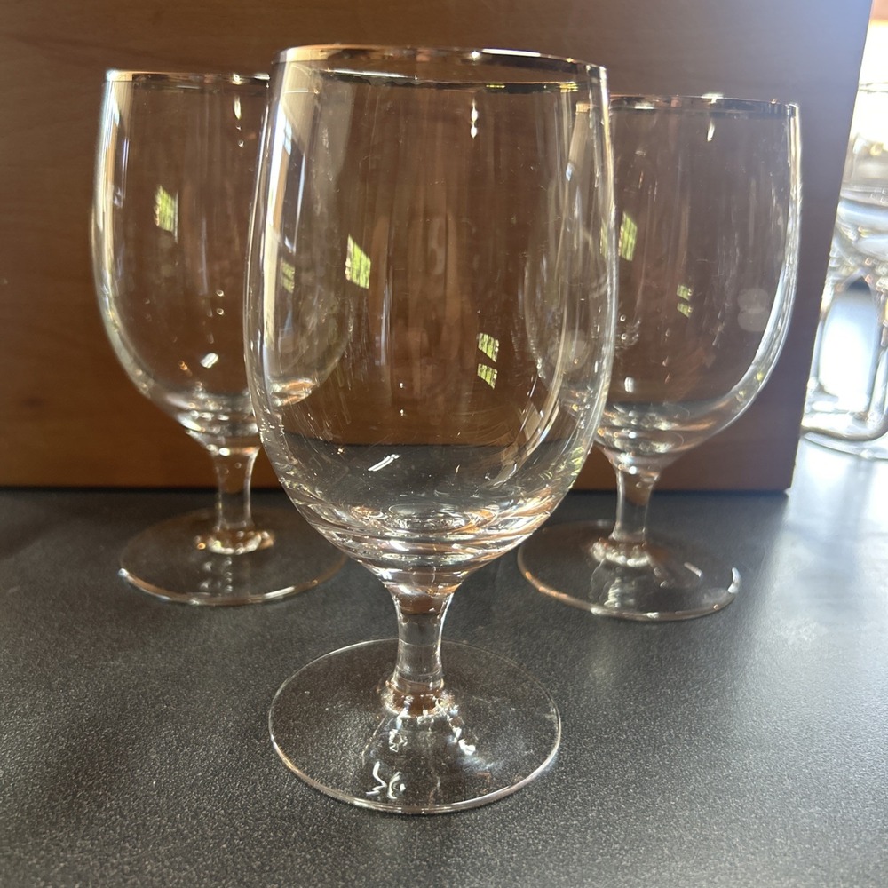Set of 3 SASAKI CRYSTAL Iced Tea Glasses 6" Silver Rim